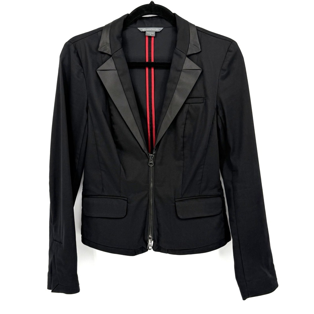 Armani Exchange Black Moto Blazer Jacket Women's Small Stretch Career Girl Boss